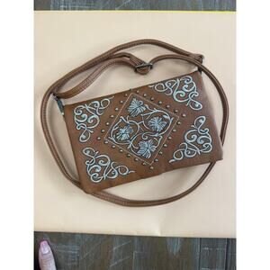 American Bling Tan Brown Sling Bag Womens Crossbody Purse Built In Wallet